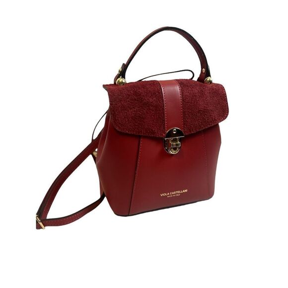 Viola Castelani red ruby leather handbag backpack 548098 made in Italy N… main image 11